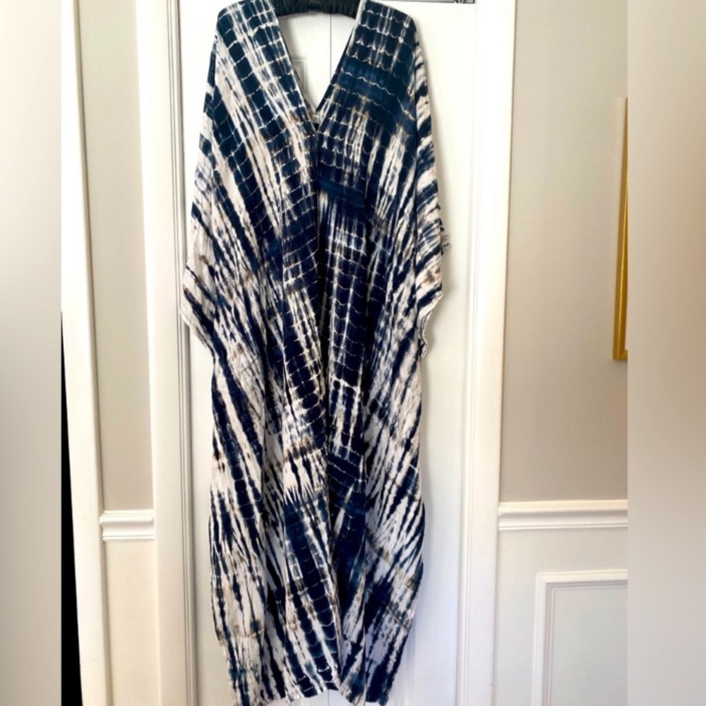 Tie-Dye Maxi Dress Caftan - Navy and White